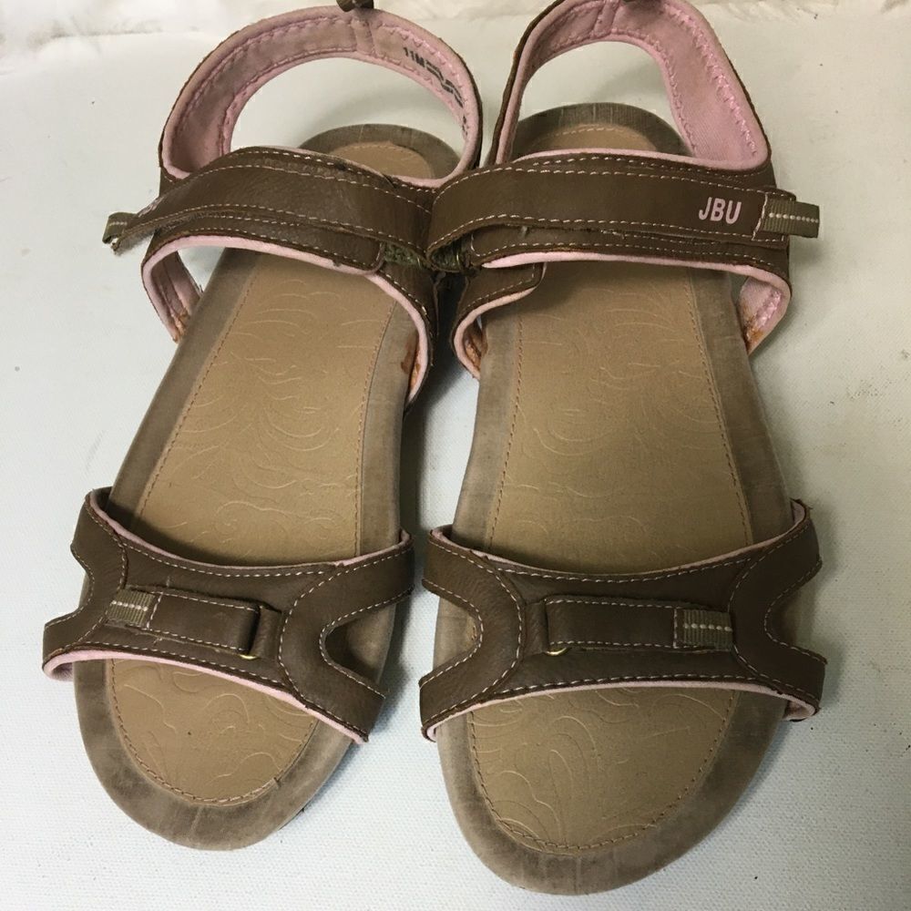 JBU Brown with pink trim vegan sports sandals SZ11